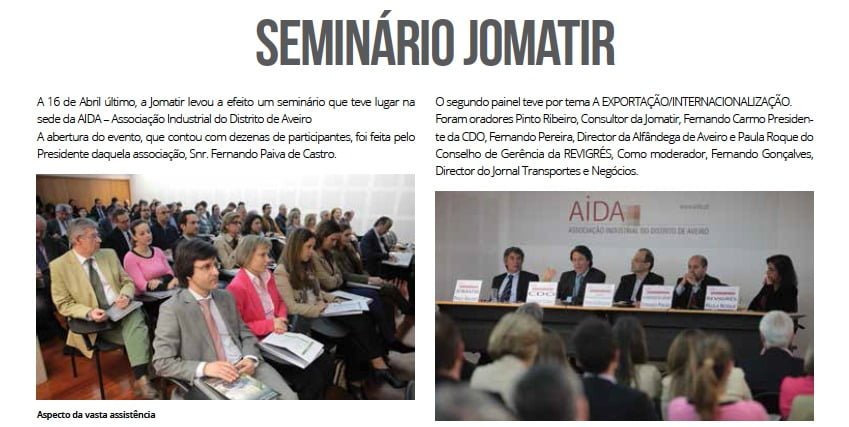 Revista da APAT dá destaque ao Seminário realizado pela JOMATIR em parceria com a AIDA - JOMATIR