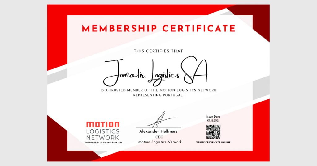 Certificado de Membro da JOMATIR Logistics na Motion Logistics Network 10 Certificado de Membro da JOMATIR Logistics na Motion Logistics Network