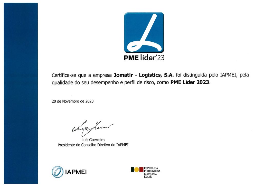 JOMATIR Logistics S.A. distinguida com estatuto PME Líder 2023 4 PME Líder 2023