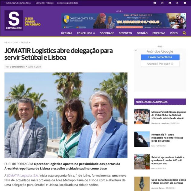 "JOMATIR Logistics abre delegação para servir Setúbal e Lisboa" in O Setubalense 15 "JOMATIR Logistics abre delegação para servir Setúbal e Lisboa" in O Setubalense